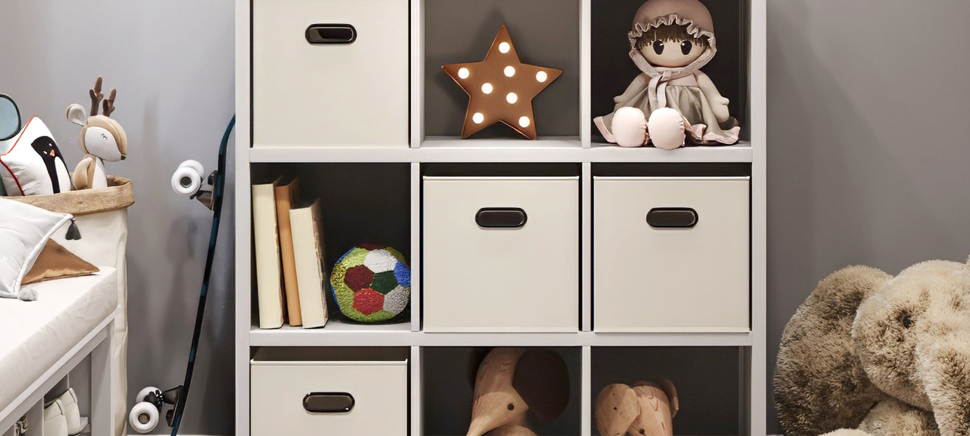 close up of storage cube in closet