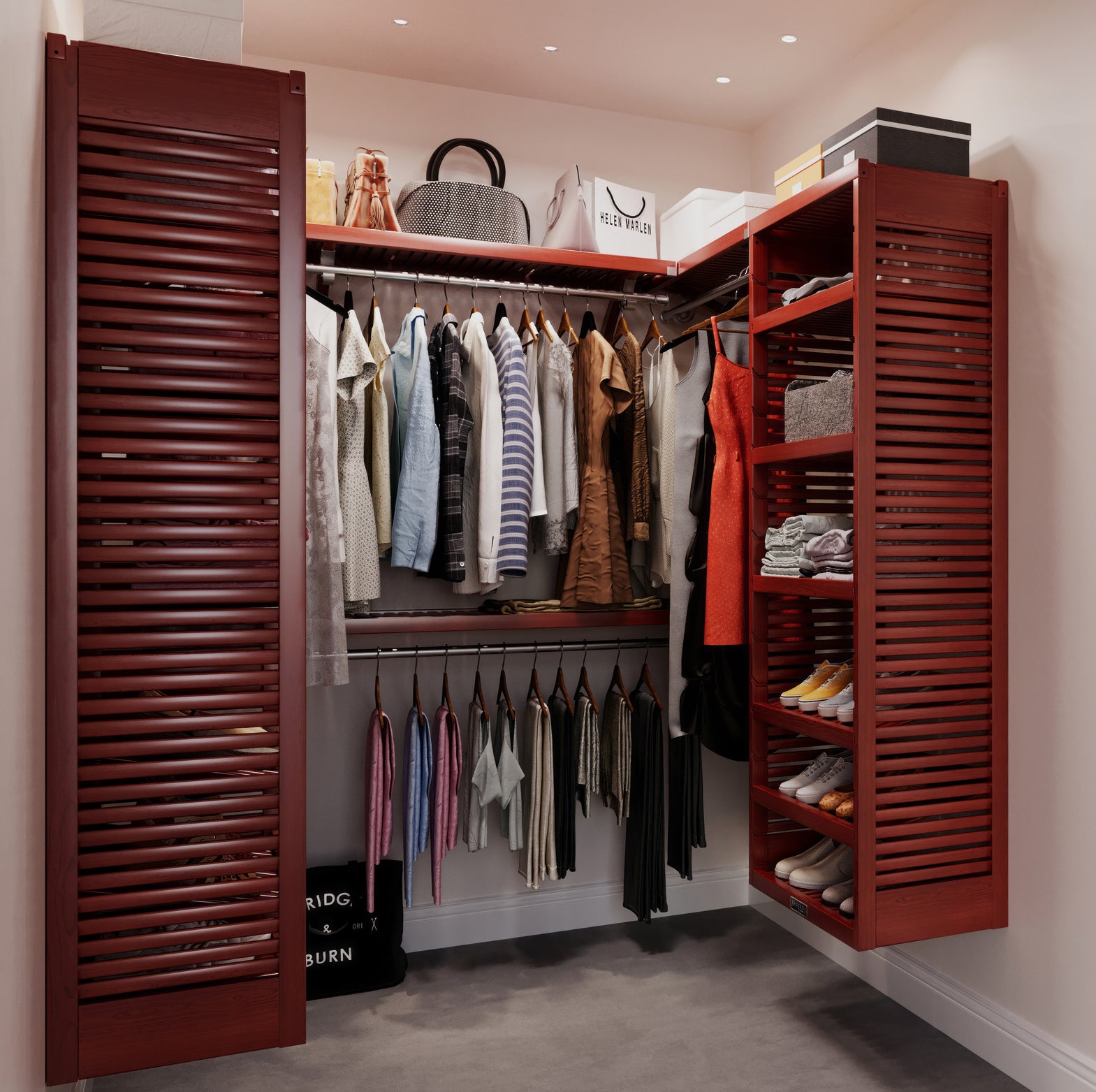 red mahogany walk in closet design comparison