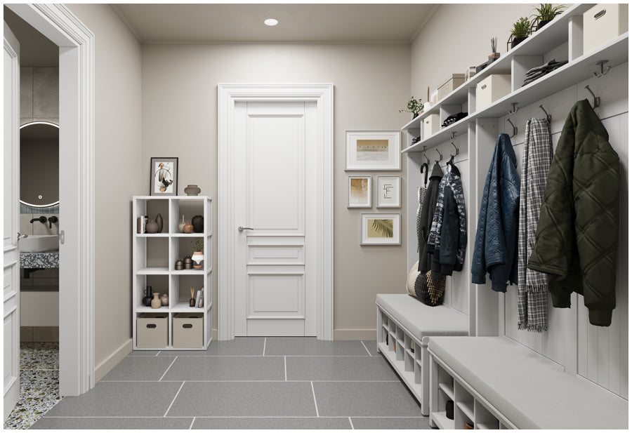 shoe bench hall tree in mudroom