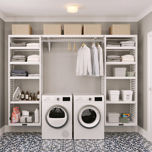 Solid Wood 10 ft. Laundry Organizer with Shelf Towers and Hanging - John Louis Home - Laundry Organizer