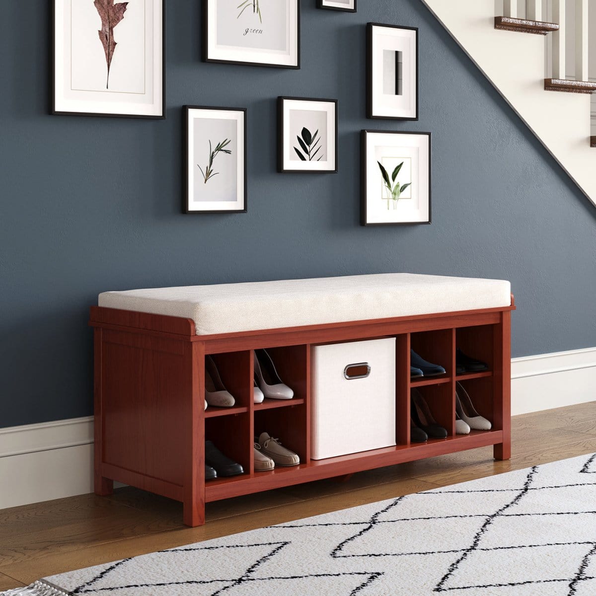 Solid Wood Entryway Bench with 1 Bin and 2 Shoe Divider - John Louis Home - Storage & Entryway Benches