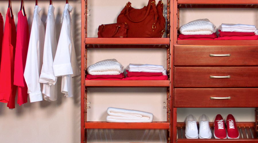 John Louis Home closet combination of drawers and adjustable shelves