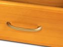 A close up of a John Louis solid wood drawer with a modern handle perfect for easy access to stored items.