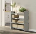 John Louis Home 2-Tier grey Storage Rack with neatly organized books, decor items and storage bins in a hallway