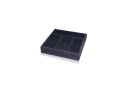 An empty  black velvet John Louis Home Half size jewelry organizer tray displaying various sized compartments on a white background.