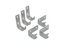 Set of six John Louis Home satin nickel shelf mounting hardware used to secure solid wood closet shelf to back wall 