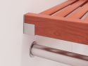 Close up of John Louis Home garment bar and bar end hardware on closet organizer with 5 drawers