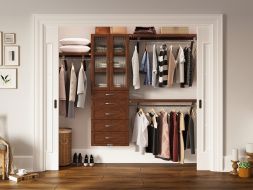 John Louis Home closet organizer in bedroom closet with 5 drawers and glass doors