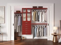 John Louis Home closet organizer in bedroom closet with 6 drawers and glass doors