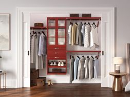 John Louis Home closet organizer in bedroom closet with 3 drawers and glass doors