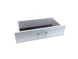 A solid wood John Louis Home drawer with a shaker styled drawer face featuring a felt bottom shown on a white background