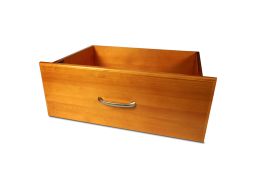 A solid wood John Louis Home 10 in. deep drawer with a traditional flat styled drawer face featuring a felt bottom shown on a white background