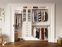 John Louis Home closet organizer in bedroom closet with 6 drawers and glass doors