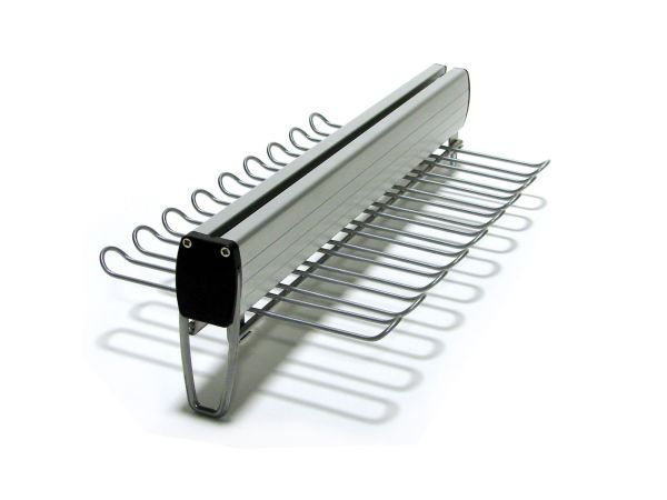 A John Louis Home under shelf mount belt and tie rack that keeps your items neat and organized displayed on a white background