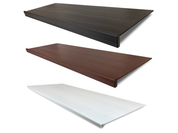 Four foot wide renew wire shelf covers in three colors of espresso, mahogany and white displayed on a white background