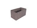 3/4 view of half rectangle grey tweed storage bin with chrome handle on white background