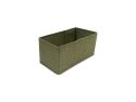 3/4 view of half rectangle olive tweed storage bin with chrome handle on white background