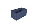 3/4 view of half rectangle navy tweed storage bin with chrome handle on white background