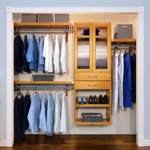 16in Deep Wood Closet Organizer with 2 drawers and doors