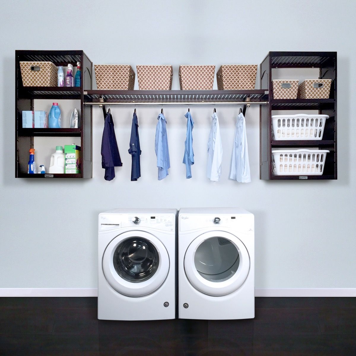 16in. Deep Solid Wood Woodcrest 10ft. Laundry Organizer