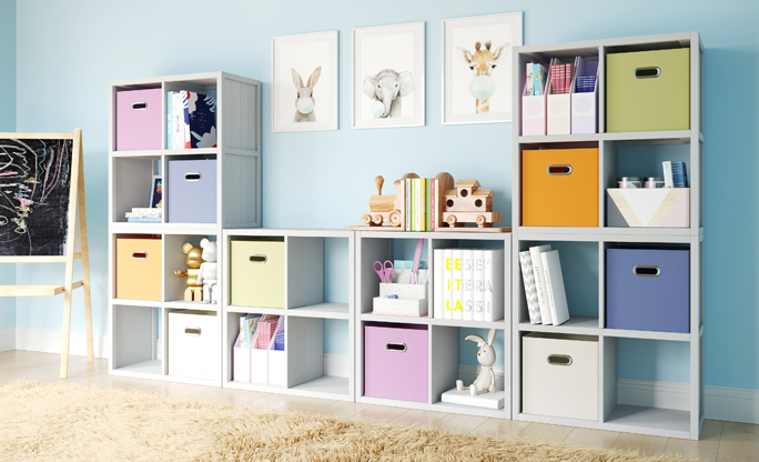 Solid wood cube shelves in walnut or oak - Nick James Design